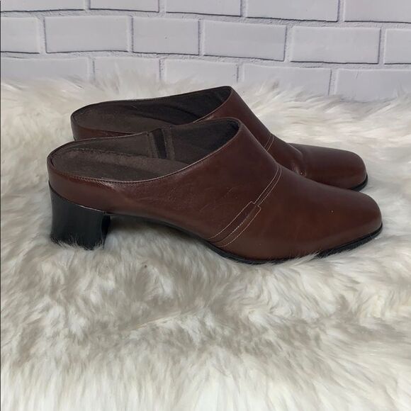 Munro Brown Leather Square Heel Mules Sz 10 - Picture 4 of 6